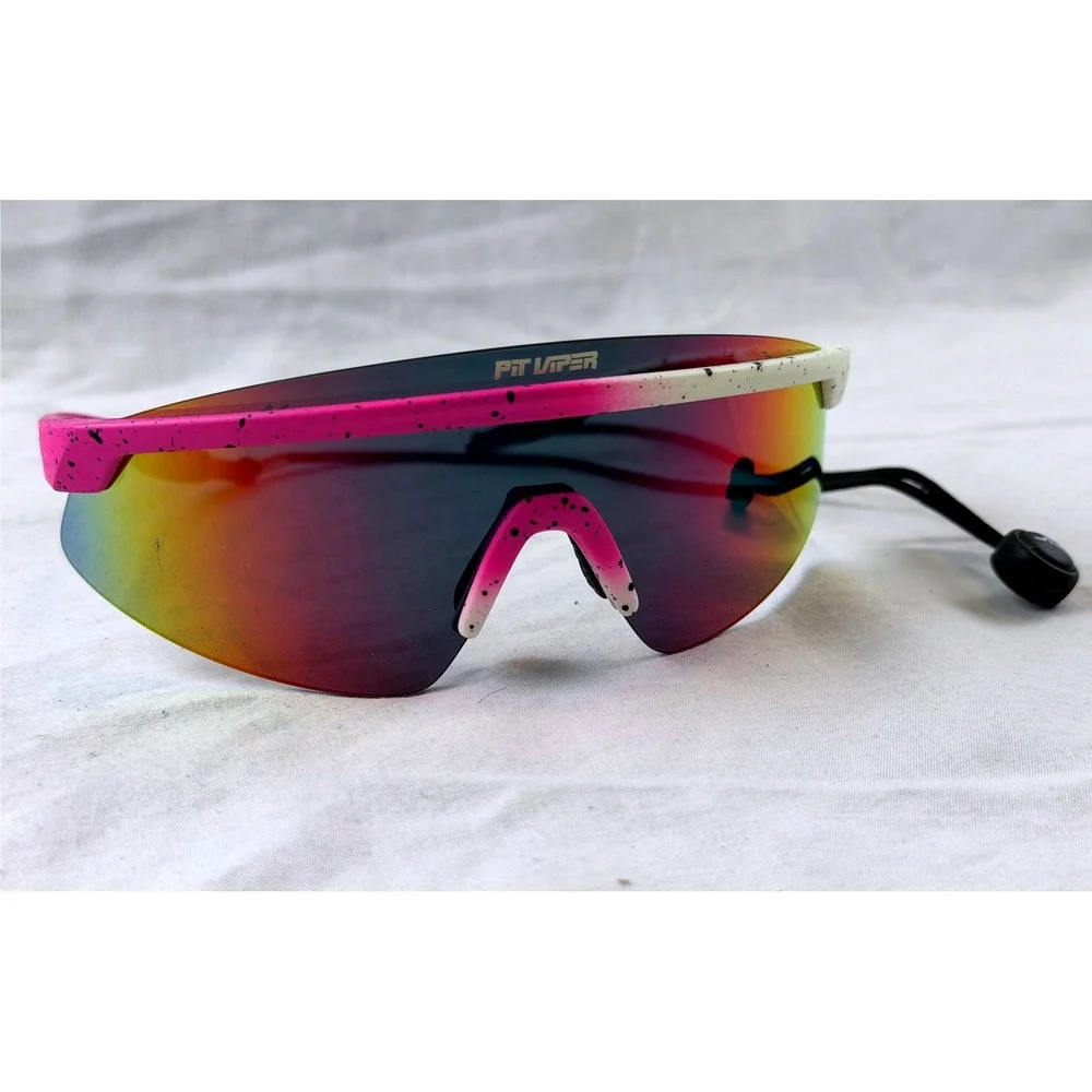 Pit Viper Sunglasses Polarized Cream Pink Frame Mirror Lens EUC Cycling Sports